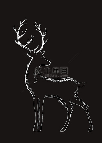 黑色背景上的鹿肖像海报