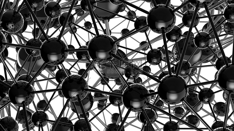 黑色分子几何混沌抽象结构。高清摄影大图-千库网
