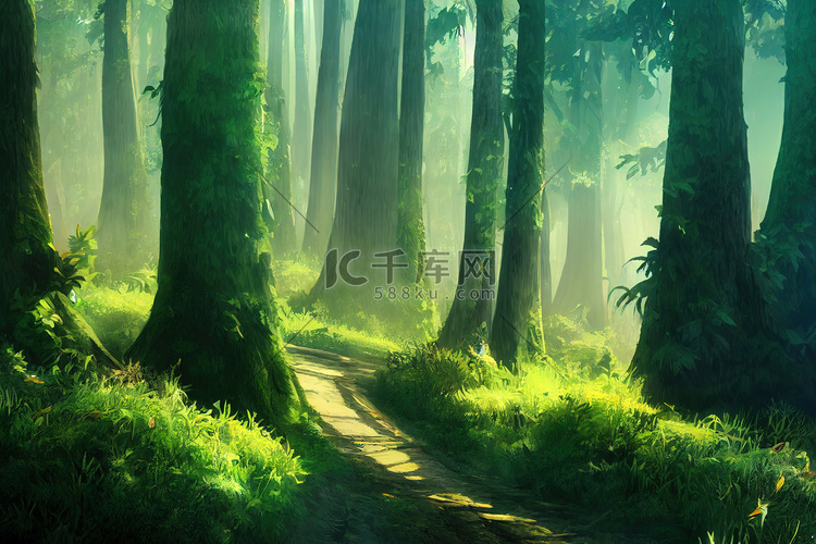 美丽的绿色森林，动漫风格，风格，香椿高清摄影大图-千库网