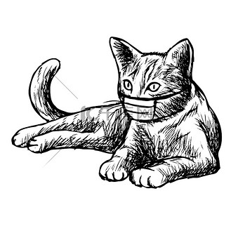 猫面具图片素材_带着面具的猫手绘插画