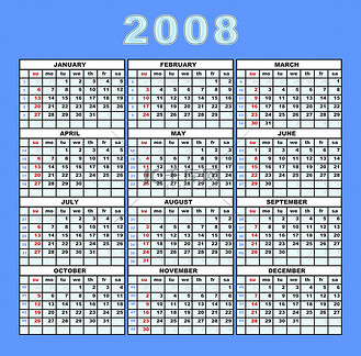 2008日历表全年图片图片