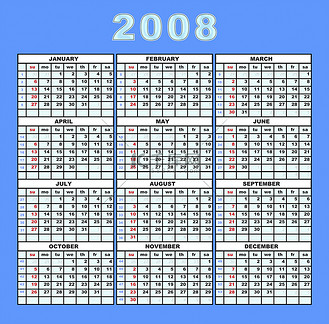 2008日历图片素材_日历 2008 年颜色