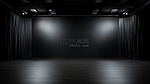 用3D渲染出一个黑色背景的黑暗空荡房间和混凝土地板上的昏暗光线。
