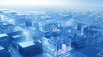 蓝色立体城市几何建筑背景3