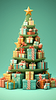 圣诞节3D立体彩色礼物盒堆成的圣诞树
