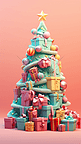 圣诞节3D彩色礼物盒堆成的圣诞树