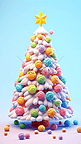3D立体彩色糖果圣诞节积雪的圣诞树
