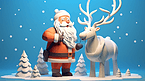 可爱3D卡通立体圣诞节黏土质感圣诞老人和麋鹿