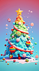 3D立体彩色糖果圣诞节雪地里的圣诞树