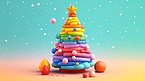 圣诞节3D立体黏土质感彩虹色渐变圣诞树