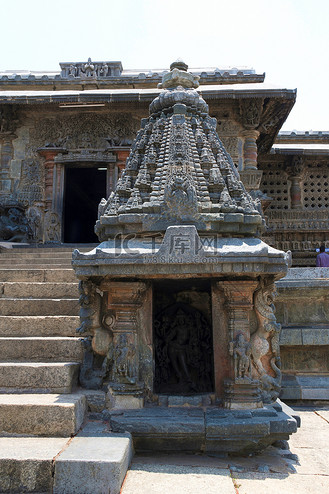寺, belur, 卡纳塔 bhumija 风格上层建筑的小型神社, 印度