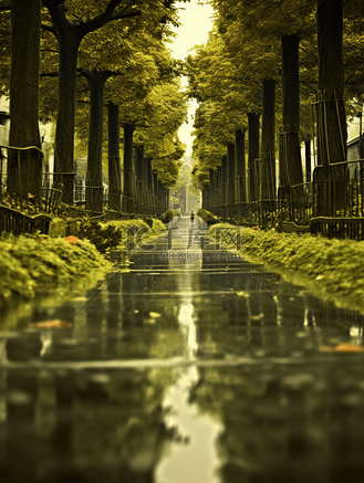 雨后的小路和落叶