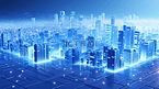 蓝色科技感城市建筑群背景
