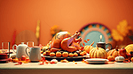 一桌丰盛的烤火鸡美食感恩节背景6