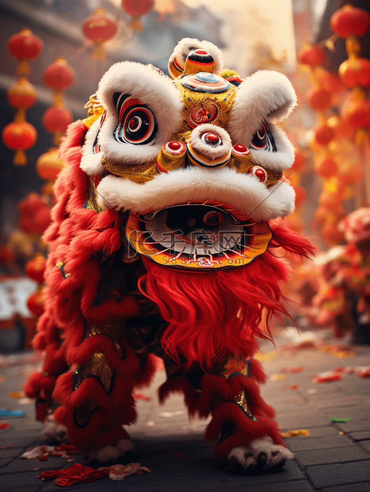春节传统舞狮表演高清摄影大图-千库网
