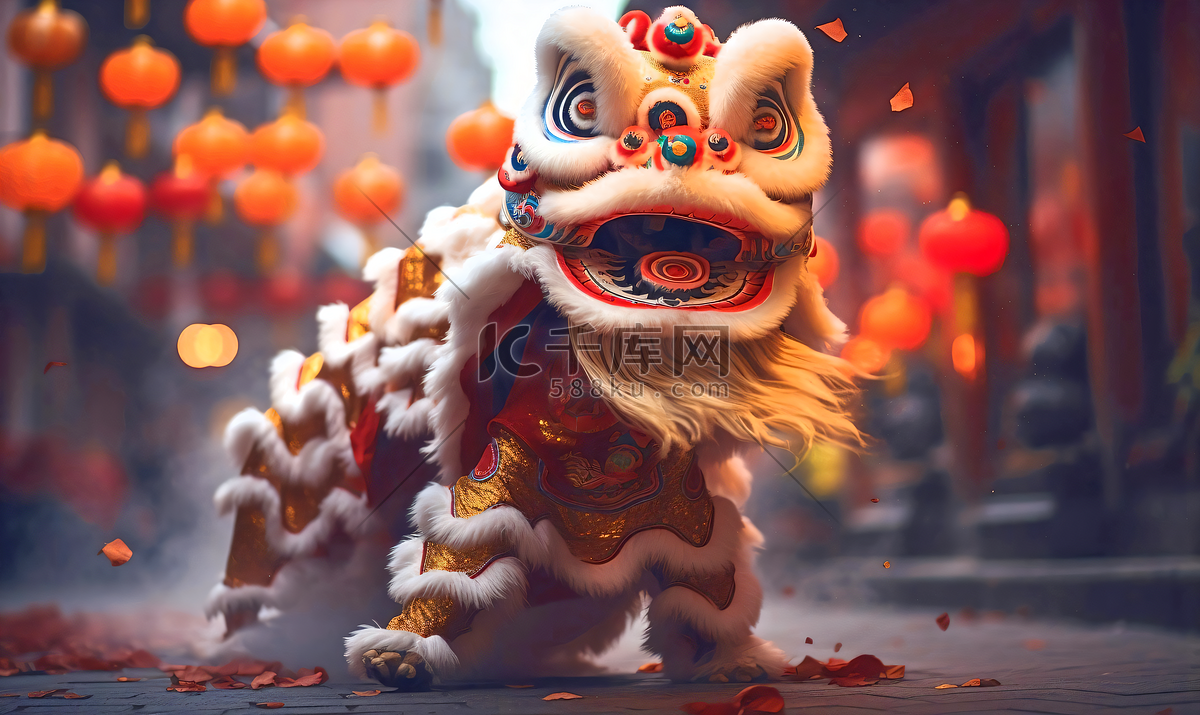 春节传统舞狮表演高清摄影大图-千库网