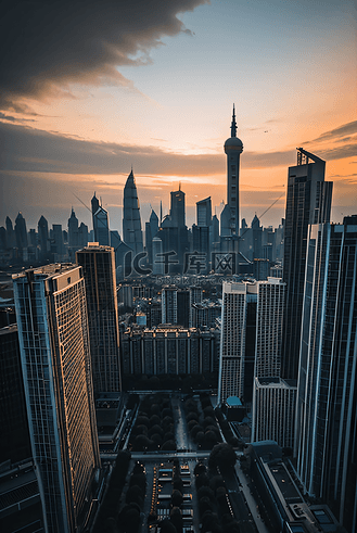 傍晚上海城市建筑摄影图200