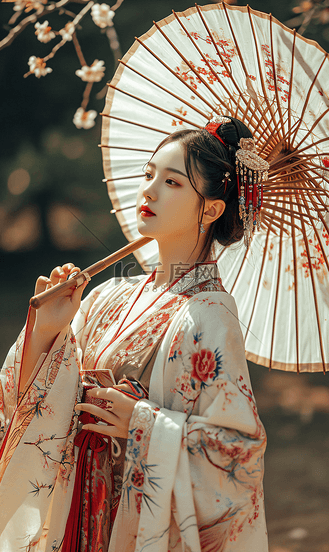 古代人像图片素材_身穿汉服打着纸伞的女性人像摄影