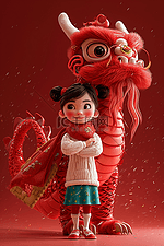 新年龙年3d立体毛毡插画设计图