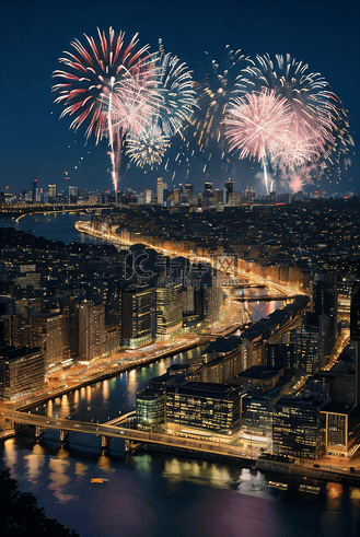 下载摄影图新年春节夜晚城市夜景烟花133摄影配图个人vip和企业vip