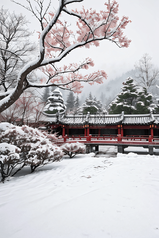 冬季大雪下的庭院摄影图3