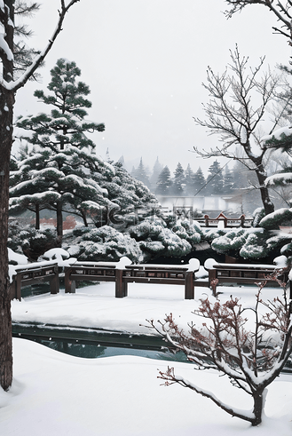 冬季庭院外雪景风光图3摄影图
