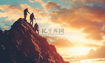 商务攀爬一座山攀登克服困难