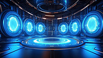当代未来派科幻小说背景免费蓝色霓虹灯 3D 艺术