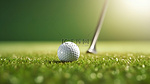 郁郁葱葱的草地中白色高尔夫球和三通销的绿色 3D 渲染的新开始