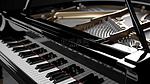 3D 渲染的永恒黑色钢琴的精致特写