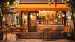 迷人的街头咖啡馆的 3d 渲染