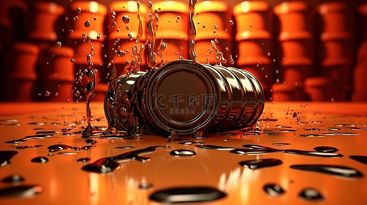 石油工业中溅有发动机或机油的石油桶的 3d 渲染背景图片免费下载_海报banner/高清大图_千库网(图片编号6795393)