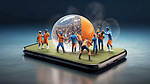 印度 vs 荷兰板球比赛球员在 3D 半球上用智能手机草图进行动作