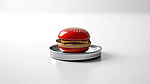 白色背景上微型快餐汉堡餐的单色 3D 图标