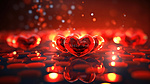 红色散景灯形成爱的心 3d 渲染