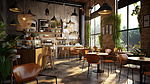 咖啡馆或餐饮空间的 3D 渲染