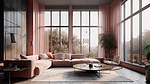 落地窗粉色沙发地毯简单家具家居客厅背景