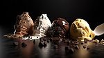 美味的 3D 渲染冰淇淋点心与咖啡奶油黑巧克力和松露块