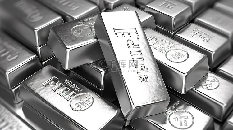 白色背景上带有 pt 字母硬币和铂金条的可交易铂金的 3D 插图背景图片免费下载_海报banner/高清大图_千库网(图片编号6860317)