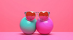 阳光明媚的沙滩球运动色调在充满活力的粉红色背景 3D 渲染插图