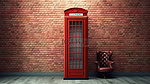 传统的英国电话亭自豪地矗立在 3D 渲染的砖墙上