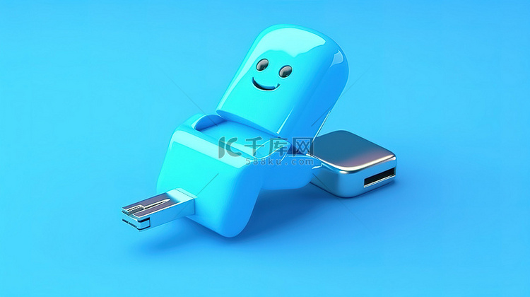 蓝色背景上的 3d 渲染 usb 卡通图标背景图片免费下载_海报banner/高清大图_千库网(图片编号6714451)