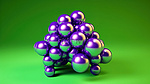 充满活力的紫色背景与 3d 抽象绿色元球球体