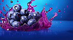 薰衣草背景上带有水滴的饱和蓝莓 3d 渲染