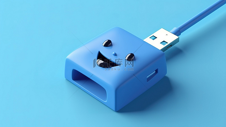 蓝色背景上的 3d 渲染 usb 卡通图标背景图片免费下载_海报banner/高清大图_千库网(图片编号6714453)