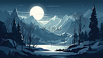 月亮雪山野外插画背景