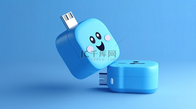 具有蓝色背景的 3d 渲染中的 usb 卡通图标背景图片免费下载_海报banner/高清大图_千库网(图片编号6714452)