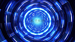 蓝色霓虹灯的圆形隧道万花筒 3D 抽象插图