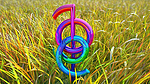 充满活力的彩虹草甸草中高音谱号的 3D 渲染