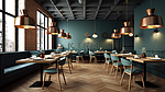 别致的餐饮目的地现代当代室内设计舒适的餐厅 3D 渲染
